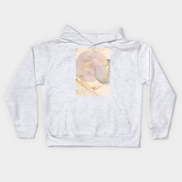 Pink and Gold Marble Effect Kids Hoodie by MyAbstractInk